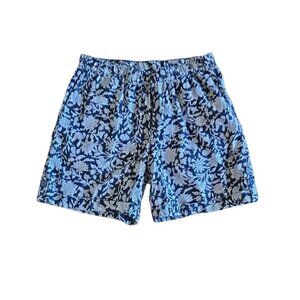 J. Jill Pure Jill Linen Blue Floral Pull On Cuffed Women's Shorts Pockets Size M